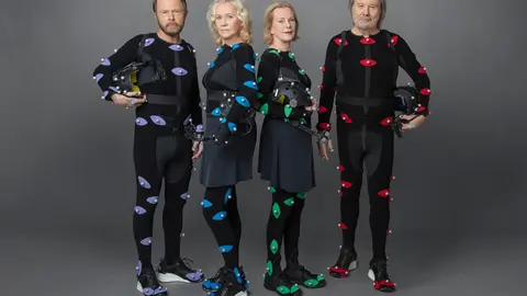 HANDOUT - Undated handout photo of Bjorn Ulvaeus, Agnetha Faltskog, Benny Andersson and Anni-Frid Lyngstad, of the Swedish band Abba, who have announced their first album in nearly 40 years and unveiled a "revolutionary" digital concert show. Photo: Baillie Walsh/Industrial Light and Magic/PA Media/dpa - ATTENTION: editorial use only in connection with the latest coverage about (the transmission/the film/the auction/the exhibition/the book) and only if the credit mentioned above is referenced in full