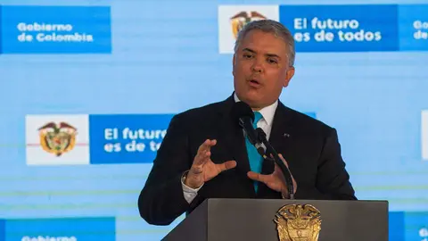FILED - Colombia's President Ivan Duque gives a speech during a press conference regarding the first line of Bogota's metro system that will be opened by 2028. Photo: Chepa Beltran/LongVisual via ZUMA Wire/dpa