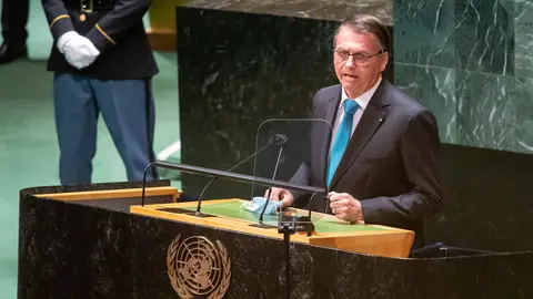 Jair Bolsonaro, President of Brazil, speaks at the UN General Debate at the United Nations Headquarters. Photo: Bernd von Jutrczenka/dpa.