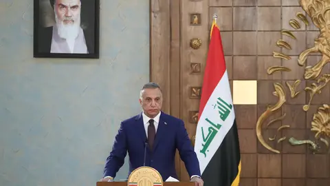 FILED - 12 September 2021, Iran, Tehran: Iraqi Prime Minister Mustafa Al-Kadhimi speaks during a joint press conferene with Iranian President Ebrahim Raisi (Not Pictured). Iraqi Prime Minister Mustafa al-Kadhimi on Sunday survived an assassination attempt targeting his home using three drones carrying explosives, the Interior Ministry said. Photo: -/Iranian Presidency/dpa - ATTENTION: editorial use only and only if the credit mentioned above is referenced in full