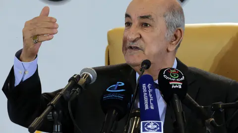 FILED - 13 December 2019, Algeria, Algiers: Abdelmadjid Tebboune, then Newly elected Algerian President, speaks during a press conference. In the diplomatic conflict with France, Algerian President Abdelmadjid Tebboune has adopted an intransigent stance towards the former colonial power. Photo: Farouk Batiche/dpa.