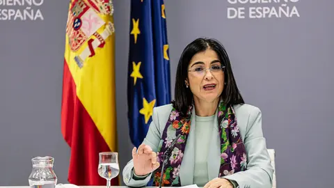 23 November 2021, Spain, Madrid: Spanish Minister of Health Carolina Darias holds a press conference on the latest updates regarding the coronavirus pandemic and the development of the vaccination campaign. Photo: Europa Press/C.Luján.Pool/EUROPA PRESS/dpa.