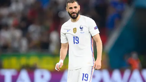 FILED - 23 June 2021, Hungary, Budapest: France's Karim Benzema in action during the UEFA European Football Championship soccer match between Portugal and France at Puskas Arena. Real Madrid and France striker Karim Benzema was on Wednesday handed a suspended one-year prison sentence over complicity to attempted blackmail in connection with a sex tape. Photo: Robert Michael/dpa-Zentralbild/dpa.