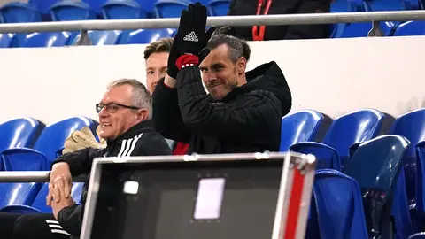 16 November 2021, United Kingdom, Cardiff: Wales' Gareth Bale applauds from the stands during the 2022 FIFA World Cup European qualifiers Group E soccer match between Wales and Belgium at Cardiff City Stadium. Photo: David Davies/PA Wire/dpa.