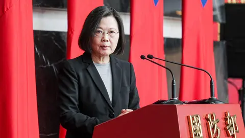 28 December 2021, Taiwan, Taipei: Taiwanese President Tsai Ing-wen gives her remarks during a ceremony for promotion of generals and officers at the Taiwanese Ministry of Defence. Photo: Walid Berrazeg/SOPA Images via ZUMA Press Wire/dpa.