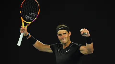 08 January 2022, Australia, Melbourne: Spain's Rafael Nadal celebrates after defeating Finland's Emil Ruusuvuori during their men's singles match on Day 6 of the Melbourne Summer Set tennis tournament at Melbourne Park. Photo: James Ross/AAP/dpa.