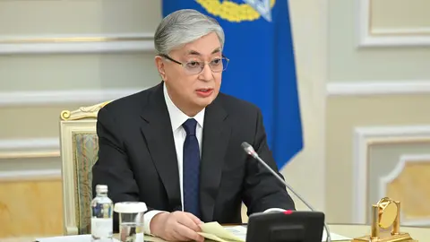 HANDOUT - 10 January 2022, Kazakhstan, Almaty: Kazakh President Kassym-Jomart Tokayev speaks during an extraordinary meeting of the Collective Security Treaty Organization (CSTO) via videoconference. Photo: -/Kazakh Presidency /dpa - ATTENTION: editorial use only and only if the credit mentioned above is referenced in full.