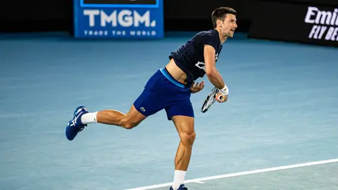 14 January 2022, Australia, Melbourne: Serbian tennis player Novak Djokovic in action during a training session ahead of the Australian Open at Melbourne Park. Photo: Diego Fedele/AAP/dpa.