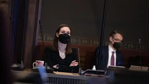 02/02/2022 Finnish Prime Minister Sanna Marin during government negotiations. Photo: Lauri Heikkinen/Vnk.