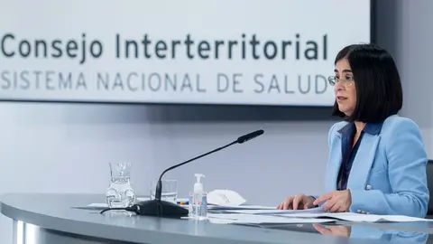 02 February 2022, Spain, Madrid: Spanish Health Minister Carolina Darias holds a press conference after the meeting of the Interterritorial Council of the National Health System. Photo: Europa Press/A.Ortega.Pool/EUROPA PRESS/dpa