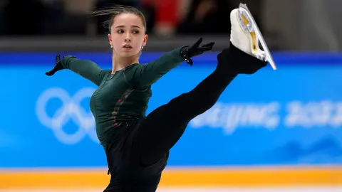 13 February 2022, China, Beijing: ROC's Kamila Valieva in action during a training session at the Capital Indoor Stadium on Day Nine of the Beijing 2022 Winter Olympic Games. Photo: Andrew Milligan/PA Wire/dpa.