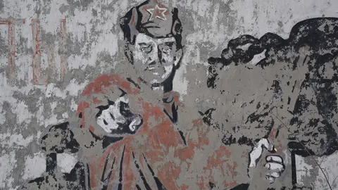 06 February 2022, Ukraine, Chernobyl Exclusion Zone: Soviet murals at the abandoned "Duga 1" facility in the Chernobyl exclusion zone. Russia continues its military buildup across the border in Belarus, 15 kilometres from the Chernobyl Exclusion Zone. Photo: Bryan Smith/ZUMA Press Wire/dpa.