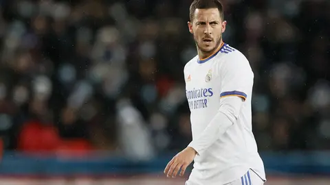 15 February 2022, France, Paris: Real Madrid's Eden Hazard pictured during the UEFA Champions League round of 16 first leg soccer match between Paris Saint-Germain and Real Madrid at Parc des Princes stadium. Photo: Bruno Fahy/BELGA/dpa.