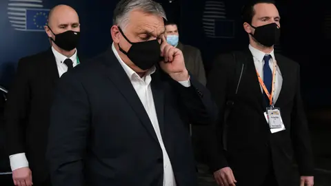 HANDOUT - 24 February 2022, Belgium, Brussels: Hungarian Prime Minister Viktor Orban arrives to attend the Special meeting of the European Council on the situation in Ukraine. Photo: Alexandros Michailidis/EU Council/dpa - ATTENTION: editorial use only and only if the credit mentioned above is referenced in full.