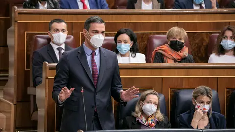 09.03.2022 Spanish Prime Minister Pedro Sanchez speaks during Parliamentary question time at the lower house of Parliament (Congress of Deputies). Photo: Eva Ercolanese/PSOE.