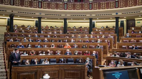 09/03/2022. Prime Minister Pedro Sanchez speaks during parliamentary question time at the lower house of Parliament (Congress of Deputies). Photo: Eva Ercolanese/PSOE.