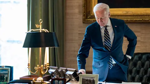 11 March 2022, US, Washington: US President Joe Biden holds a phone call with Ukrainian President Volodymyr Zelenskyy to discuss the ongoing crisis in Ukraine, from the White House. Photo: Adam Schultz/Planet Pix via ZUMA Press Wire/dpa.