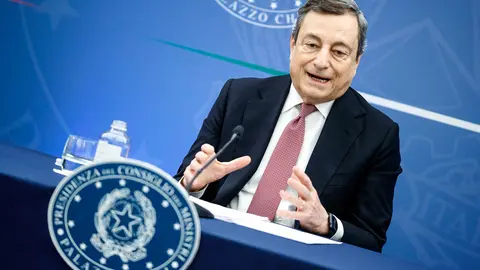 17 March 2022, Italy, Rome: Italian Prime Minister Mario Draghi holds a press conference after the cabinet meeting. Photo: Roberto Monaldo/LaPresse via ZUMA Press/dpa.