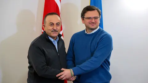 17 March 2022, Ukraine, Lviv: Ukrainian Foreign Minister Dmytro Kuleba attends a meeting with his Turkish counterpart Mevlut Cavusoglu in Lviv. Photo: -/Ukrinform/dpa.