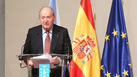 23/03/2018. The former Spanish king Juan Carlos is portrayed during his intervention in an institutional act to receive the credential as Ambassador of Honor of the Camino de Santiago, in Santiago de Compostela. Photo: © Casa de S.M. el Rey.