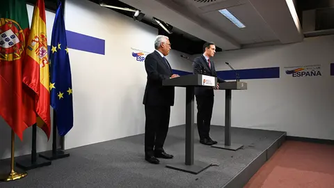 25/03/2022. Prime Minister Pedro Sanchez, offered a joint press conference with the Prime Minister of Portugal, Antonio Costa, at the end of the European Council. Photo: La Moncloa.