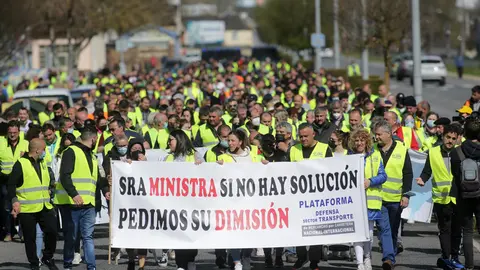 24 March 2022, Spain, Lugo: Transport workers take part in a demonstration calling for the resignation of the Spanish Minister of Transport on the 11th day of the national strike of transporters. Photo: Carlos Castro/EUROPA PRESS/dpa.