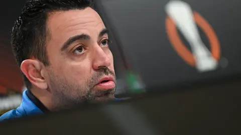 06 April 2022, Hessen, Frankfurt/Main: Barcelona head coach Xavi Hernandez speaks during a press conference ahead of Thursday's UEFA Europa League quarter-final first leg soccer match against Eintracht Frankfurt. Photo: Arne Dedert/dpa.