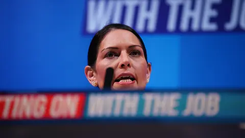 19 March 2022, United Kingdom, Blackpool: UK Home Secretary Priti Patel speaks during the Conservative Party Spring Forum at Winter Gardens. Photo: Peter Byrne/PA Wire/dpa.