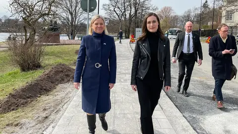 13/04/2022. Swedish Prime Minister Magdalena Andersson and Finnish Prime Minister Sanna Marin in Stockholm. Photo:  Anne Sjöholm/Vnk.