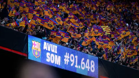 22/04/2022. The Camp Nou stadium is completely full to watch the women's soccer match between FC Barcelona and Wolfsburg. Photo: @FCBarcelona.