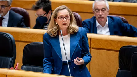 10 May 2022, Spain, Madrid: Minister of Economy of Spain Nadia Calvino speaks during a Senate session. Calvino refused to be in a group photo at a managers' forum because she would have been the only woman in the picture, an act that has won her praise and condemnation. Photo: A. Pérez Meca/EUROPA PRESS/dpa.