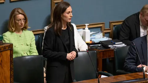05/17/2022. The Finnish Prime Minister, Sanna Marin, speaks before the plenary session of Parliament, in the debate prior to the vote on Finland's accession to NATO. Photo: Hanne Salonen/Eduskunta.