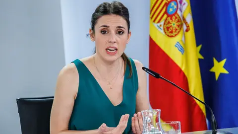17 May 2022, Spain, Madrid: The Spanish Minister of Equality Irene Montero speaks during a press conference after a meeting of the Council of Ministers. Photo: Alejandro Martínez Vélez/EUROPA PRESS/dpa.