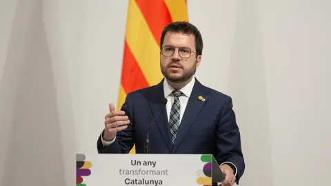 24 May 2022, Spain, Barcelona: Catalan Regional President Pere Aragones, speaks during a press conference at the Palau de la Generalitat in Barcelona. Photo: David Zorrakino/EUROPA PRESS/dpa.
