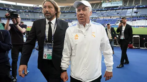 27 May 2022, France, Paris: Real Madrid manager Carlo Ancelotti takes part in a training session at the Stade de France ahead of Saturday's UEFA Champions League Final soccer match against Liverpool. Photo: Nick Potts/PA Wire/dpa.