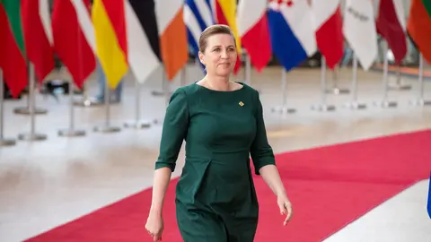 30 May 2022, Belgium, Brussels: Danish Prime Minister Mette Frederiksen arrives to attend a special meeting of the European Council at the European Union headquarters. Photo: Nicolas Maeterlinck/BELGA/dpa.