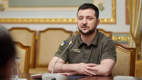 FILED - 22 May 2022, Ukraine, Kiev: Ukrainian President Volodymyr Zelensky attends talks with Polish President Andrzej Duda in Kiev. Zelensky said he has faith in victory as the Russian war against his country reached the 100-day mark. Photo: -/Ukrainian Presidency/dpa - ATTENTION: editorial use only and only if the credit mentioned above is referenced in full.