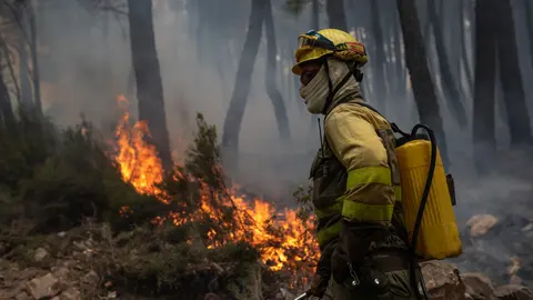 16 June 2022, Spain, Zamora: A firefighter works to extinguish the forest fire in Sierra Culebra. Photo: Emilio Fraile/EUROPA PRESS/dpa.