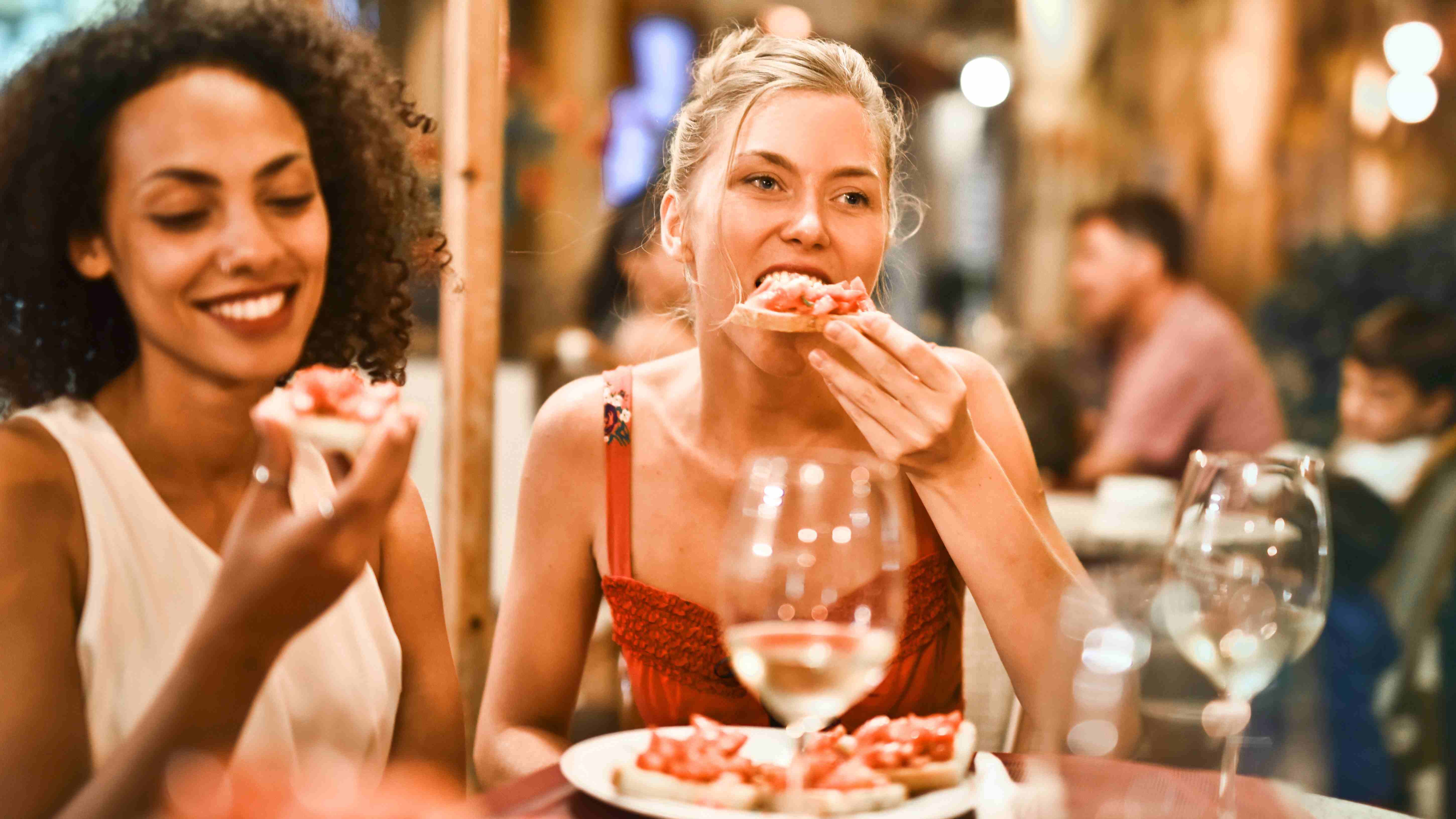 Women pizza restaurant beautiful