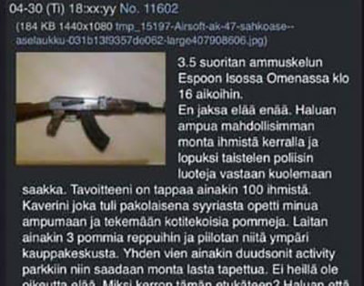 Threat message simulated gun Espoo