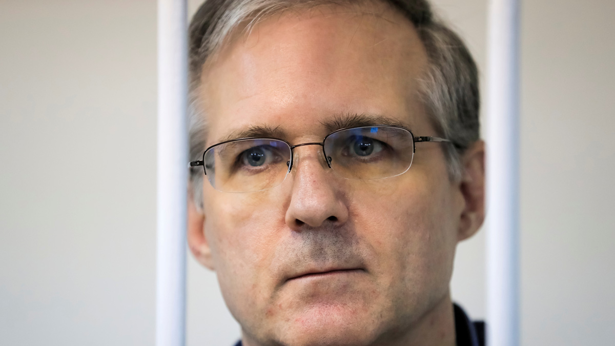 FILE PHOTO: Former U.S. Marine Paul Whelan, who was detained and accused of espionage, stands inside a defendants' cage during a court hearing on extending his pre-trial detention, in Moscow, Russia October 24, 2019. REUTERS/Tatyana Makeyeva/File Photo
