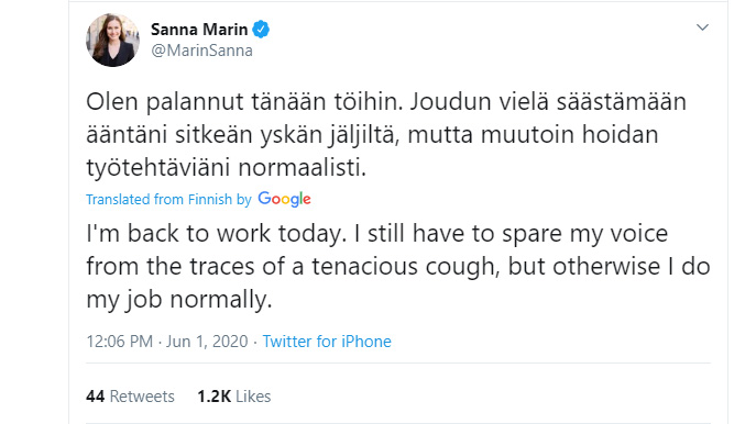 Sanna-Marin-Tweet-back-to-work-Twitter