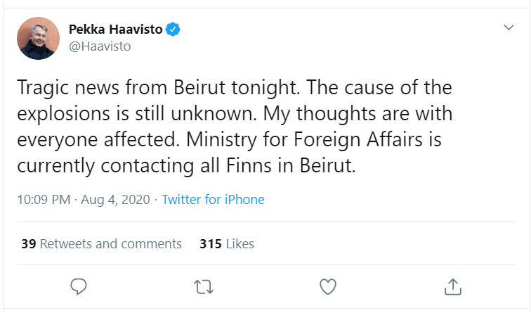 Tweet-Pekka-Haavisto-Beirut