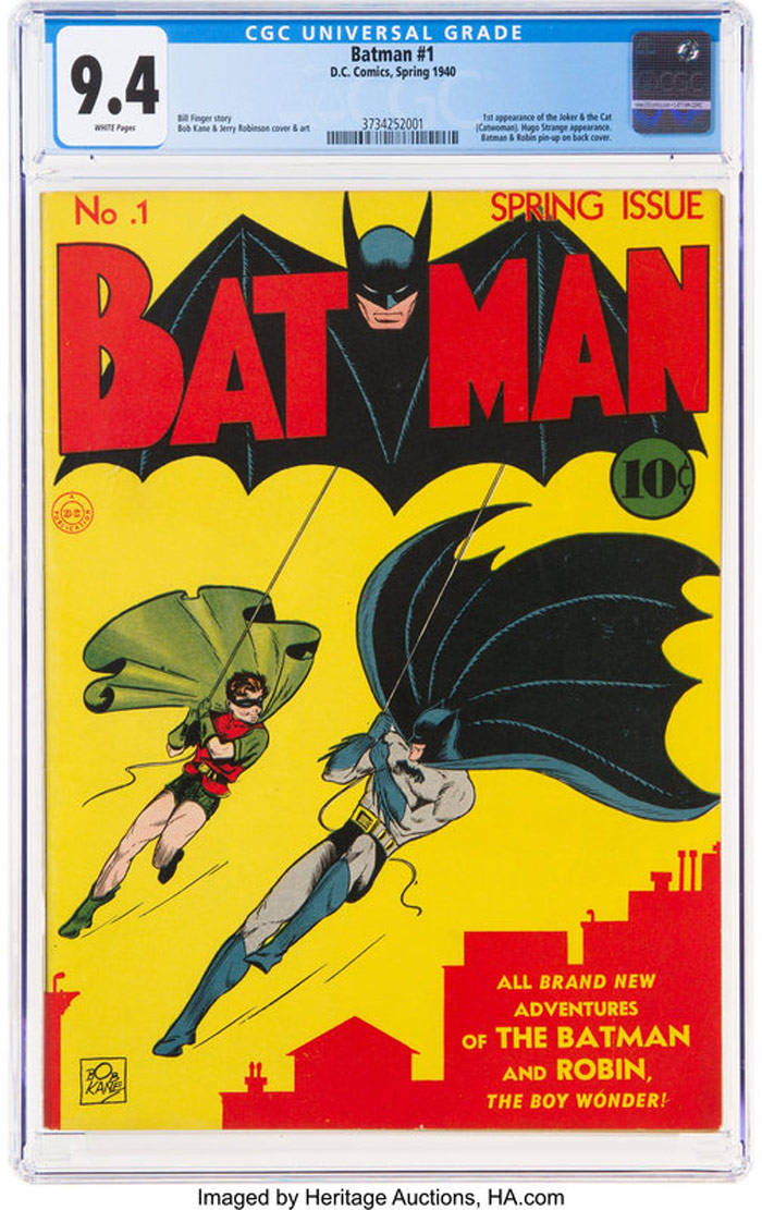 A Batman comic poon published in 1940 which was sold at a US auction for more than 2.2 million dollars.The sale sets a world auction record for a Batman comic, Dallas-based Heritage Auctions said on Thursday. Photo: Heritage Auctions/dpa - ATTENTION: editorial use only in connection with the latest coverage about (the transmission/the film/the auction/the exhibition/the book) and only if the credit mentioned above is referenced in full