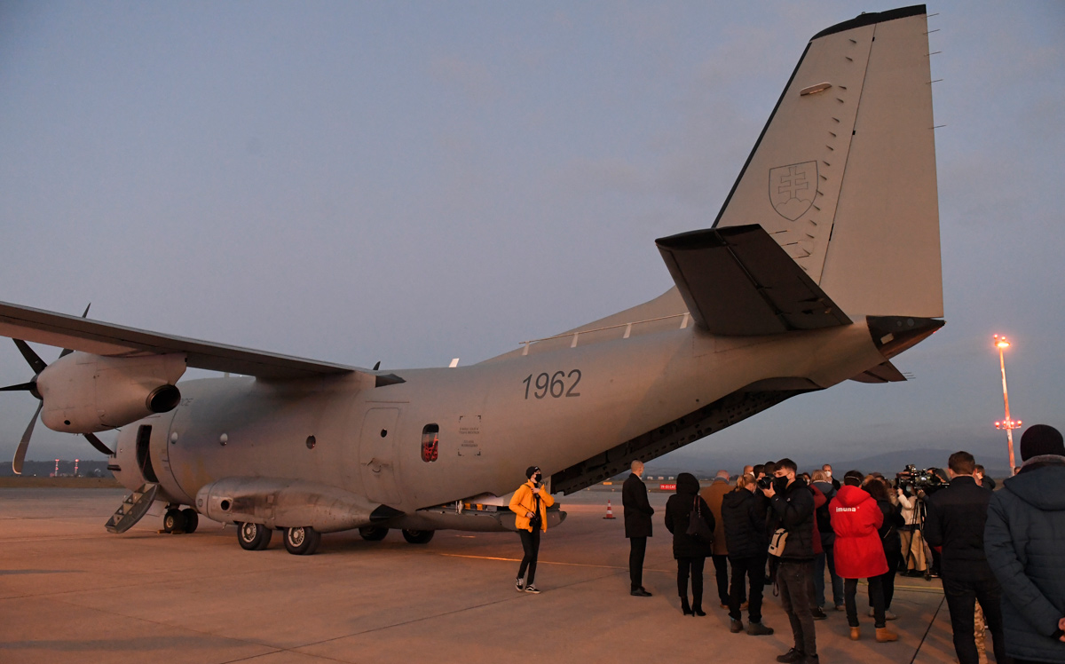 01 March 2021, Slovakia, Kosice: An aircraft carrying doses of the Sputnik V's Coronavirus vaccine arrives from Moscow at Kosice International Airport. Photo: Frantiek Iván/TASR/dpa