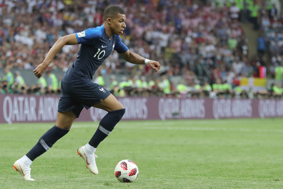 FILED - 15 July 2018, Russia, Moscow: France's Kylian Mbappe in action during the FIFA World Cup 2018 soccer final match between France and Croatia at the Luzhniki Stadium. Mbappe will miss Tuesday's Nations League match against Croatia because he has tested positive for the novel coronavirus. The France international gave an interview to TF1 in which he confessed that his dream is to represent his country at this summer's Olympics. Photo: Christian Charisius/dpa