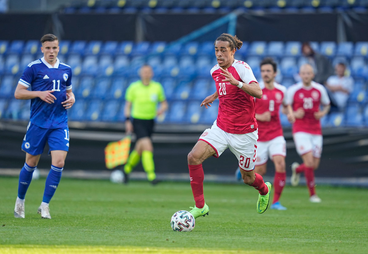 06 June 2021, Denmark, Copenhagen: Denmark's Yussuf Poulsen in action during the International Friendly soccer match between Denmark and Bosnia and Herzegovina at Broendby Stadium. Photo: Kim Price/CSM via ZUMA Wire/dpa