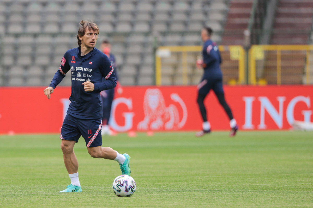 05 June 2021, Belgium, Brussels: Croatia's Luka Modric takes part in a training session for the Croatian national soccer team ahead of Sunday's International friendly soccer match against Belgium held in preparation for the the UEFA EURO 2020 championship. Photo: David Pintens/BELGA/dpa