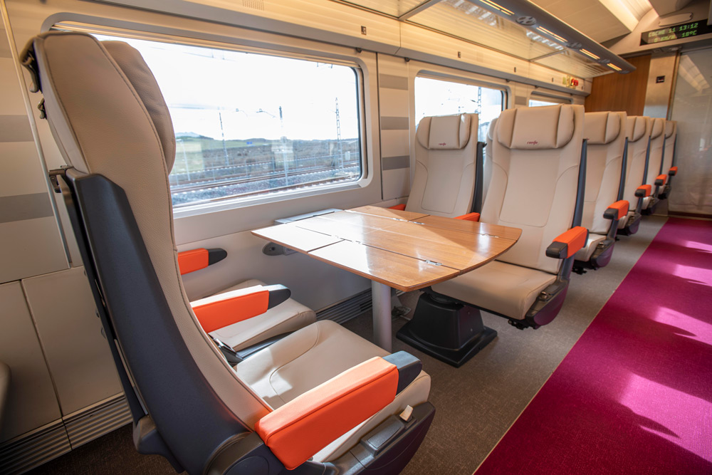 Interior of one of the Avlo low cost high-speed trains. Photo: Renfe.
