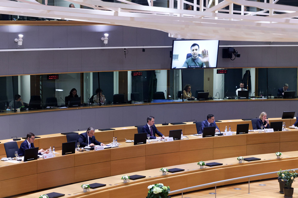 02/24/2022. Pedro Sánchez, has attended in Brussels the extraordinary European Council meeting held to address the military invasion of Ukraine by the Russian Federation. Photo: La Moncloa.